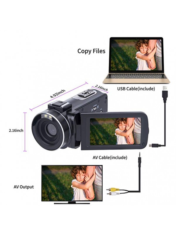 1080P 24.0MP 3.0 inch LCD 270 Degrees Rotatable Screen 16X Digital Zoom Camera Recorder 2 Batteries(301S-Plus)