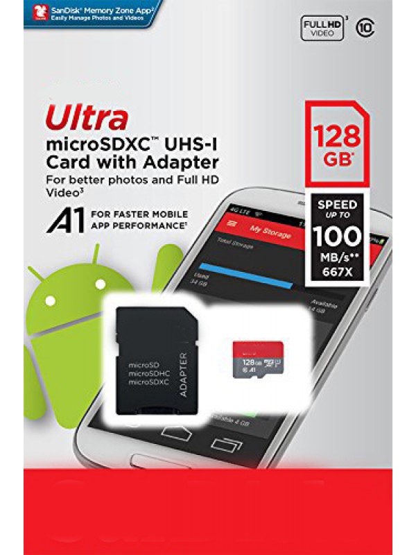 128GB Micro SDXC UHS-I Card with Adapter -  100MB/s U1 A1 - SDSQUAR-128G-GN6MA