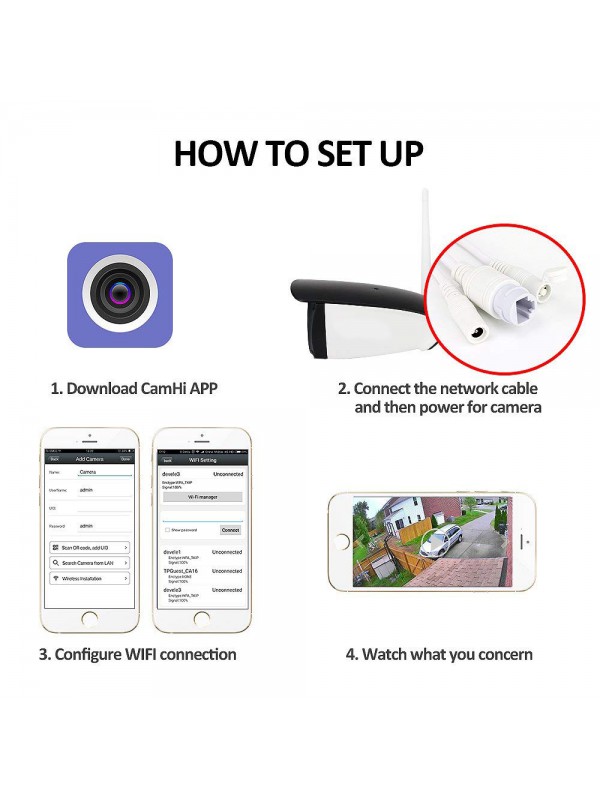 WiFi Camera Outdoor, Wireless Security Camera, 720P HD Night Vision Bullet Cameras, Waterproof Surveillance CCTV, IR LED Motion Detection IP Cameras for Indoor Outdoor, Support Max 128GB SD Card