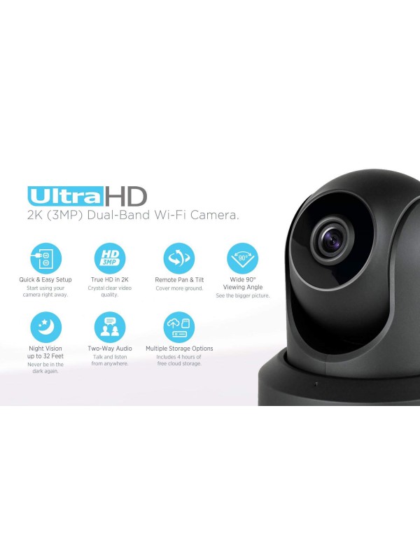WiFi Video Security IP Camera with Pan/Tilt, Dual Band 5ghz/2.4ghz, Two-Way Audio, 3-Megapixel @ 20FPS, Wide 90° Viewing Angle and Night Vision IP3M-941B